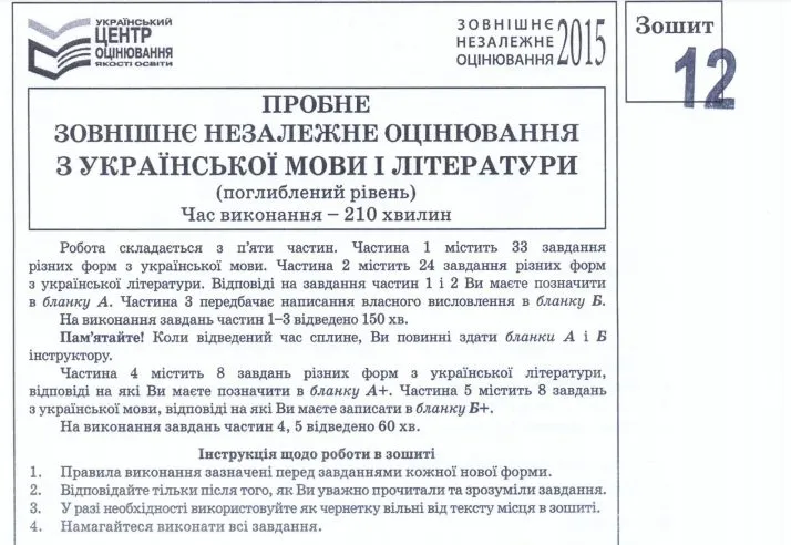 Пробне ЗНО 2015