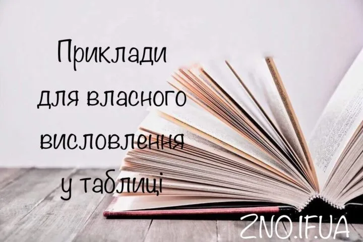 Приклади для власного висловлювання: таблиця