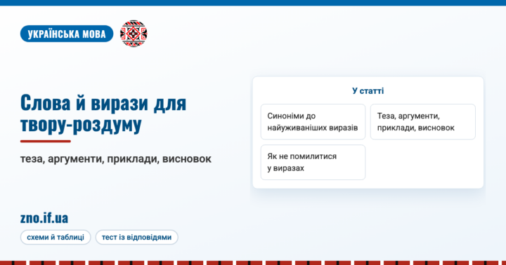 Шпаргалка спеціальних слів і виразів для написання твору на ЗНО
